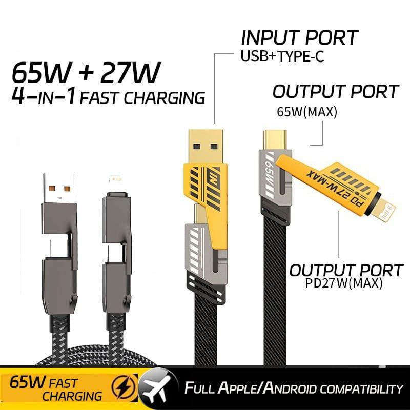 4 in 1 USB C Charging Cable Type-C Connector Nylon Braided PD Fast Charging